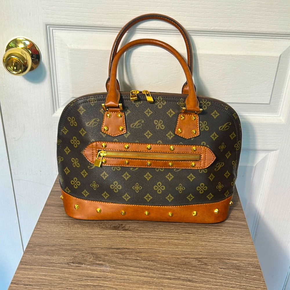 FANCY STUDDED FROM THE 90s HAND BAG DARK AND LIGHT BROWN
